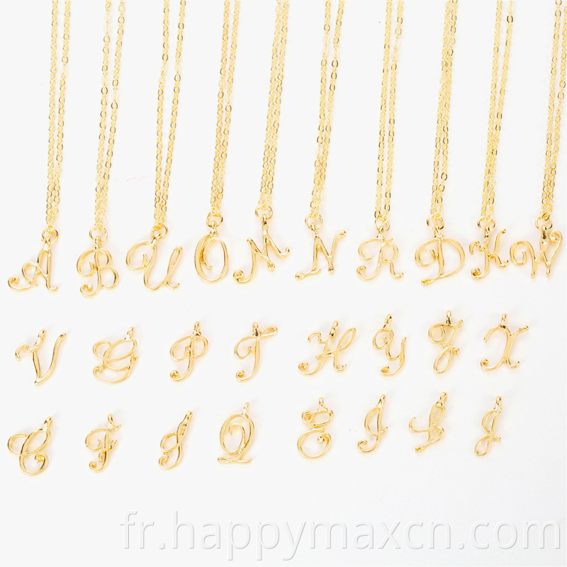 Cursive en gros cursive a ~ z 26 Lettres Gold Silver Colliers avec lettres pour femmes